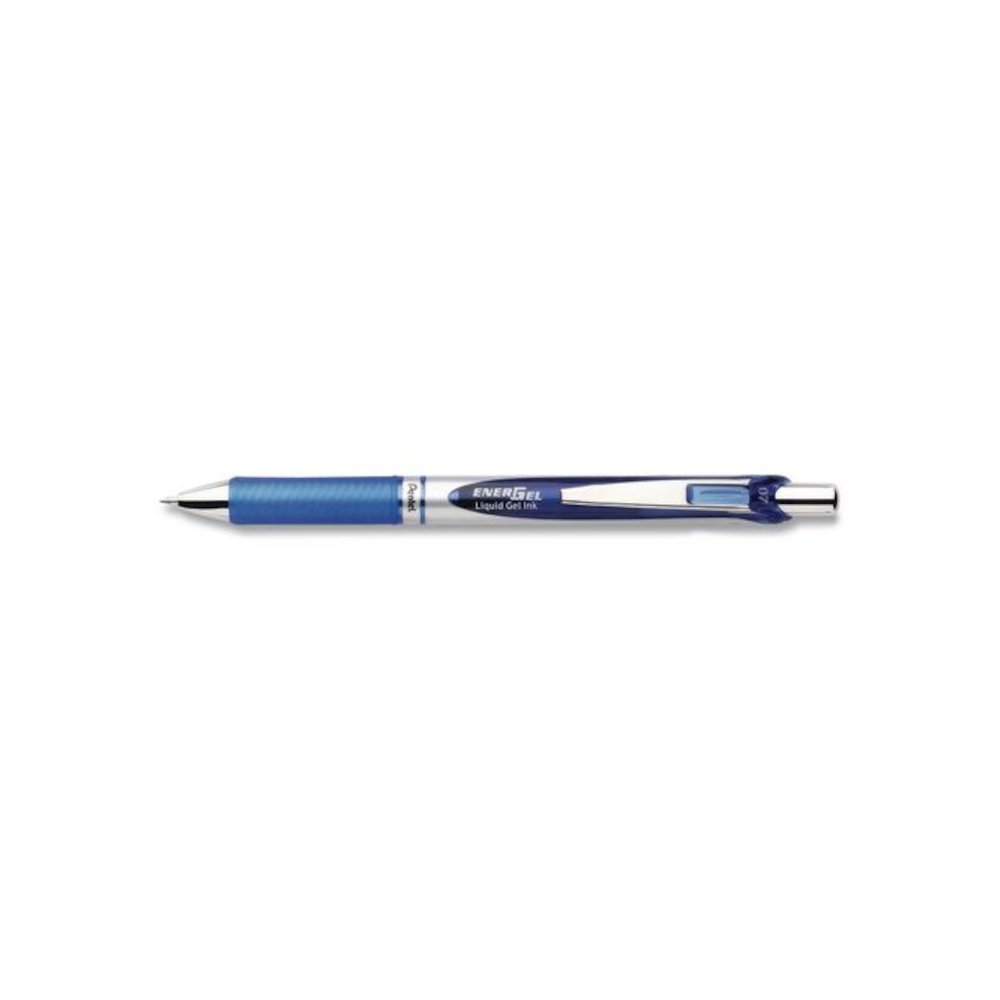 EnerGel RTX Deluxe Gel Pen, Retractable, Medium 0.7 mm, Blue Ink, Silver/Blue Barrel, Dozen. Picture 3