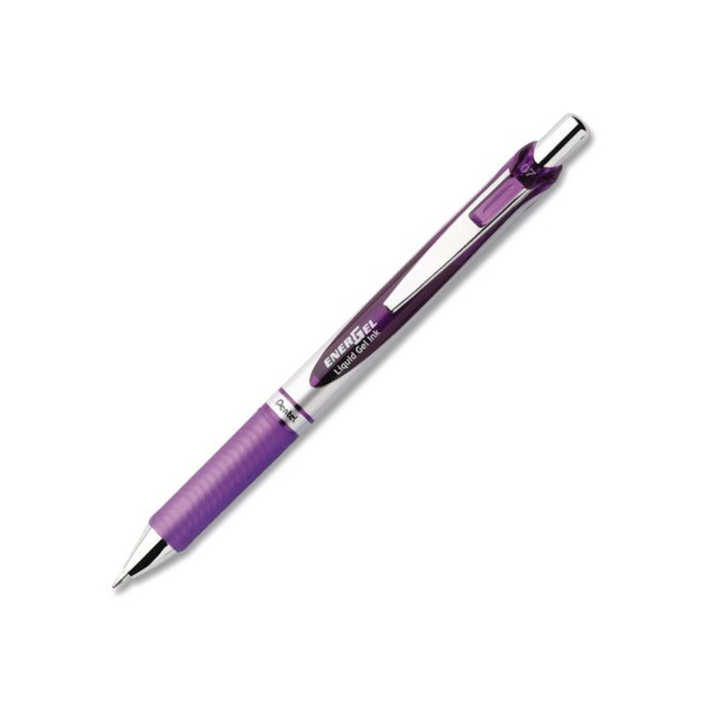 EnerGel RTX Deluxe Gel Pen, Retractable, Medium 0.7 mm, Violet Ink, Silver/Violet Barrel, Dozen. Picture 2