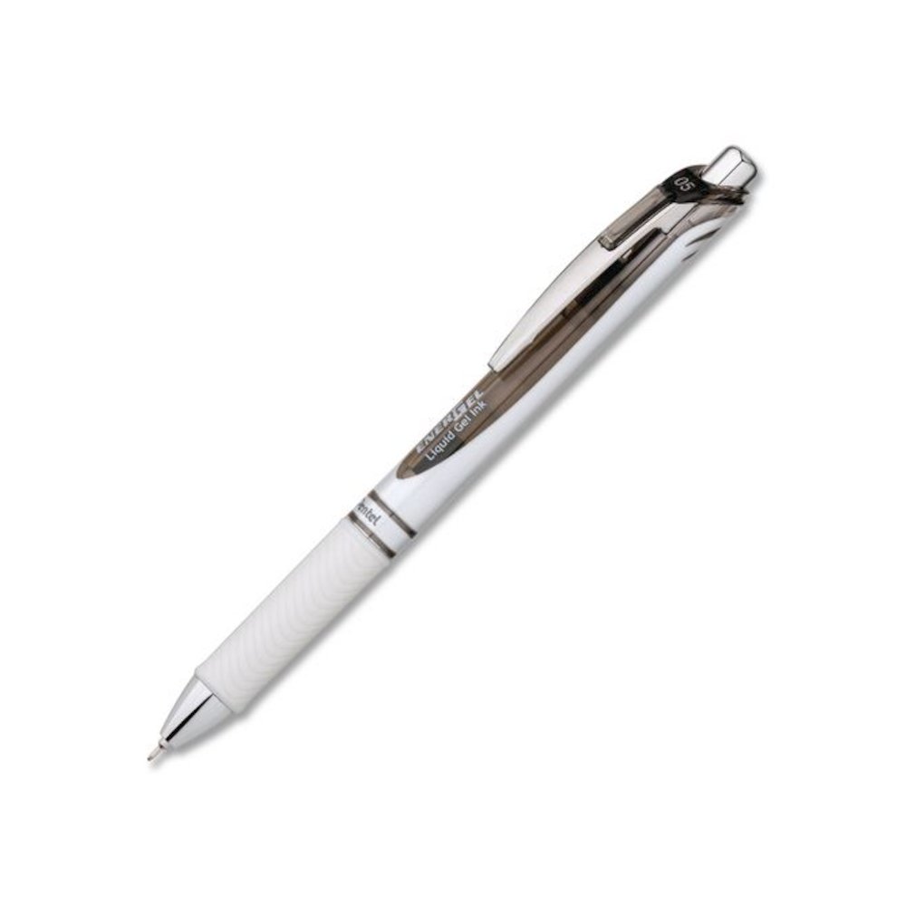 EnerGel Pearl Deluxe RTX Gel Pen, Retractable, Fine 0.5 mm, Black Ink, Pearl White/Black Barrel, Dozen. Picture 2