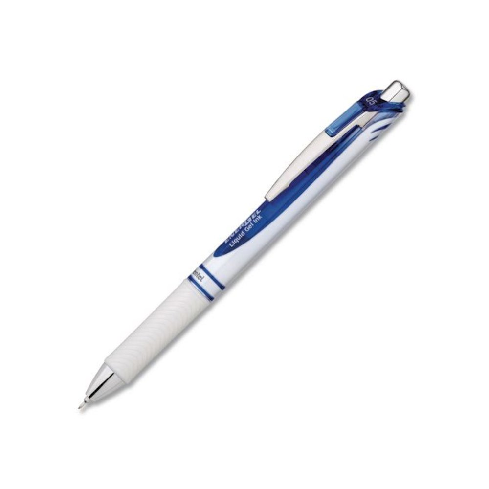EnerGel Pearl Deluxe RTX Gel Pen, Retractable, Fine 0.5 mm, Blue Ink, Pearl White/Black Barrel, Dozen. Picture 2