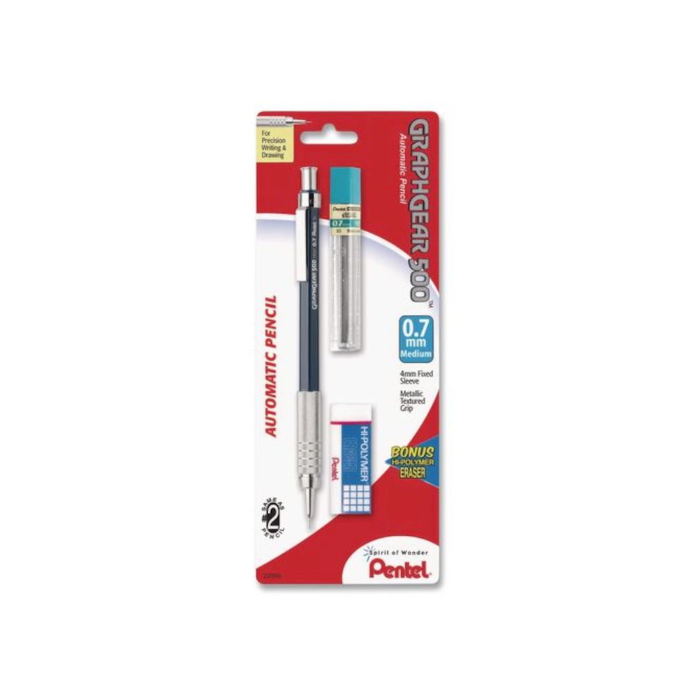 GraphGear 500 Mechanical Drafting Pencil, 0.7 mm, HB (#2), Black Lead, Black/Silver Barrel. Picture 1