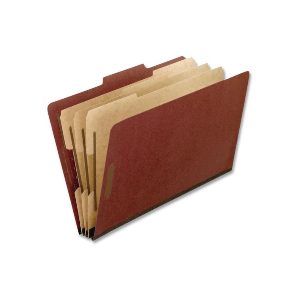 Heavy-Duty Pressboard Classification Folder, 2/5-Cut Tab, Expands 2", 3 Dividers, 8 Fasteners, Legal Size, Brick Red, 10/Box. Picture 1