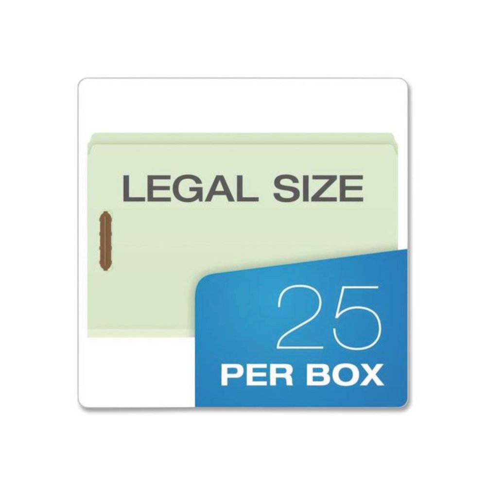 Heavy-Duty Pressboard Fastener Folders, Straight Tab, Expands 2", 2 Fasteners, Legal Size, Light Green, 25/Box. Picture 2