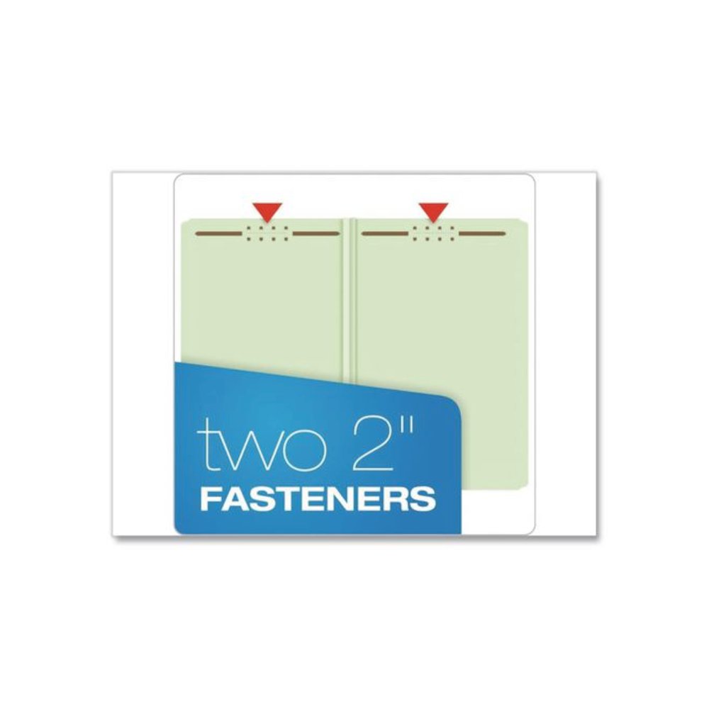 Heavy-Duty Pressboard Fastener Folders, Straight Tab, Expands 2", 2 Fasteners, Legal Size, Light Green, 25/Box. Picture 3