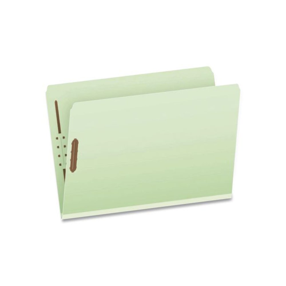 Heavy-Duty Pressboard Fastener Folders, Straight Tab, Expands 2", 2 Fasteners, Legal Size, Light Green, 25/Box. Picture 1