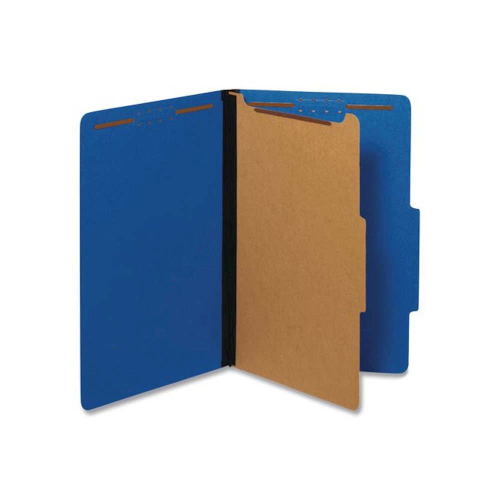 Heavy-Duty Pressboard Classification Folder, 2/5-Cut Tab, Expands 1.75", 1 Divider, 4 Fasteners, Legal Size, Dark Blue, 10/BX. Picture 1