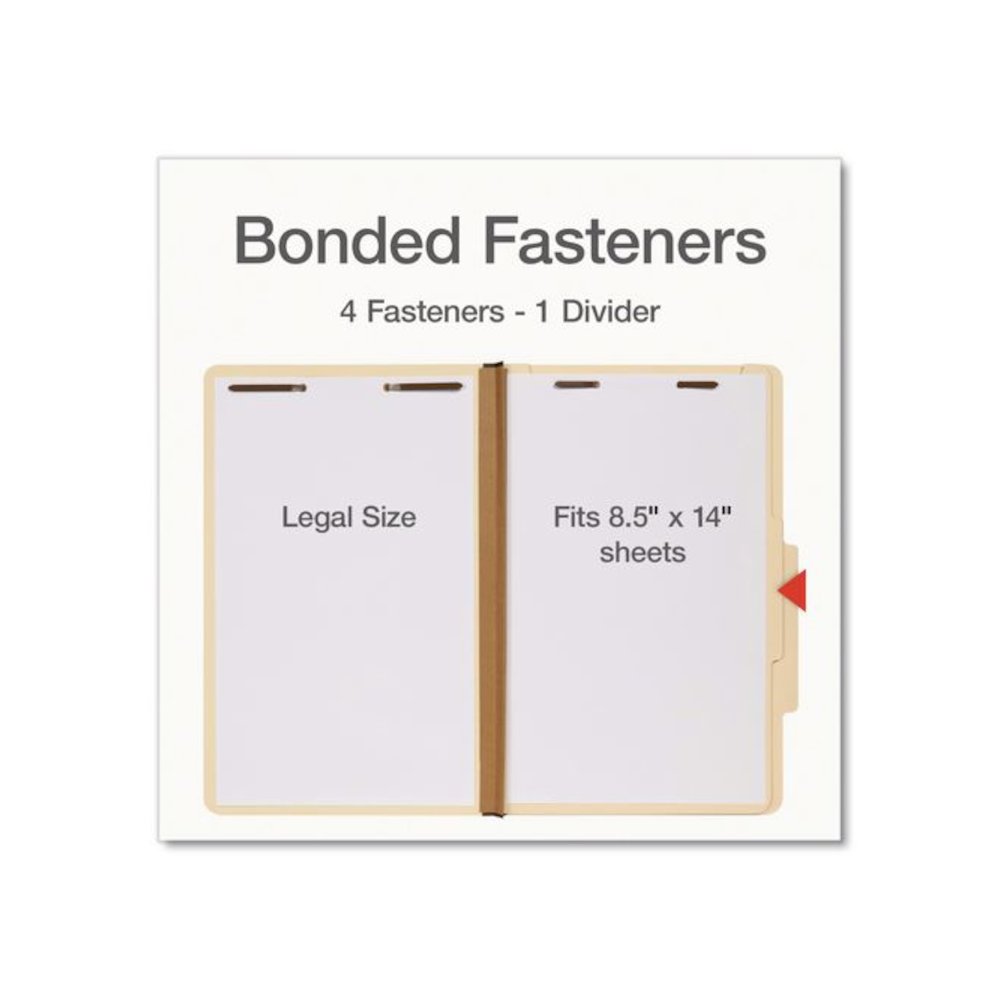 Manila Top Tab Classification Folders, 2/5-Cut Tab, Expands 1.75", 1 Divider, 4 Fasteners, Legal Size, Manila, 10/Box. Picture 3