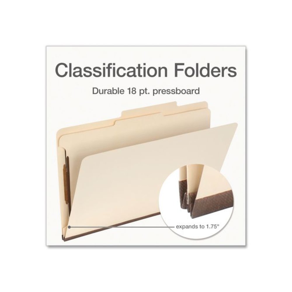 Manila Top Tab Classification Folders, 2/5-Cut Tab, Expands 1.75", 1 Divider, 4 Fasteners, Legal Size, Manila, 10/Box. Picture 4