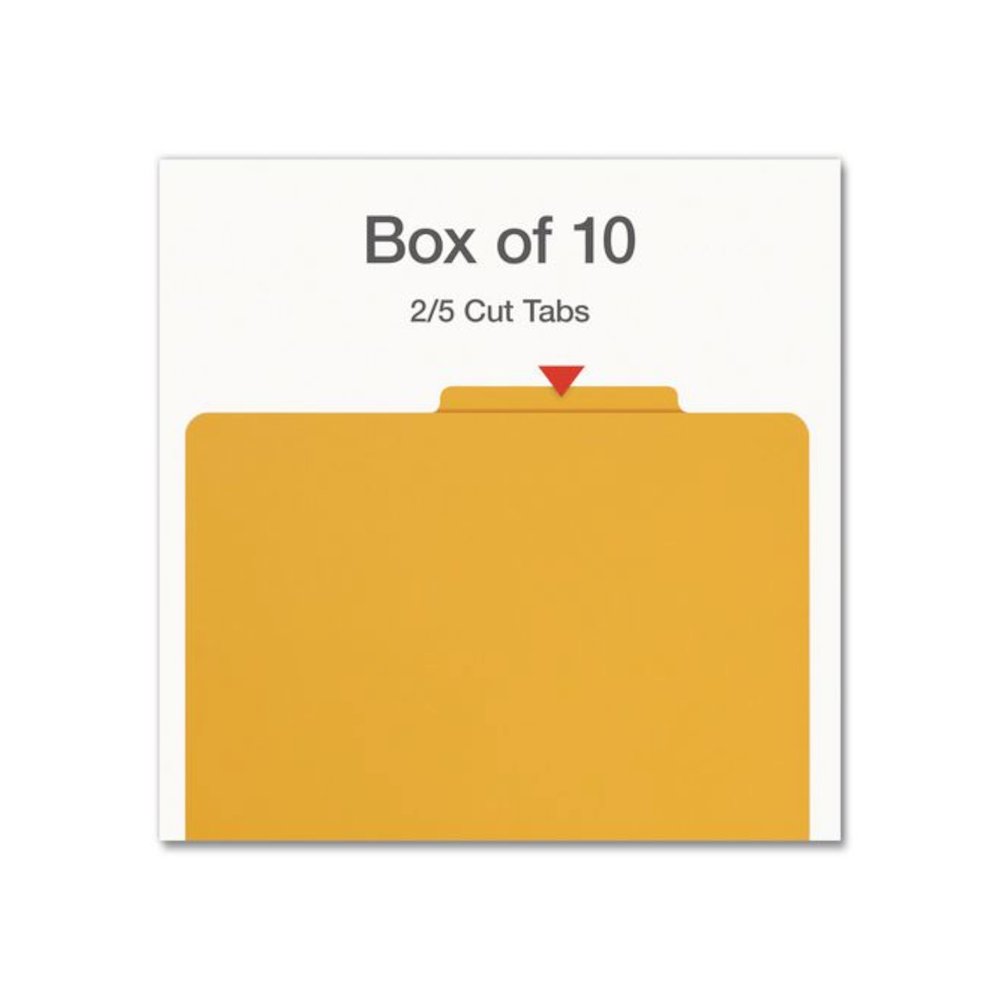 Heavy-Duty Pressboard Classification Folder, 2/5-Cut Tab, Expands 3", 3 Dividers, 8 Fasteners, Letter Size, Yellow, 10/Box. Picture 2