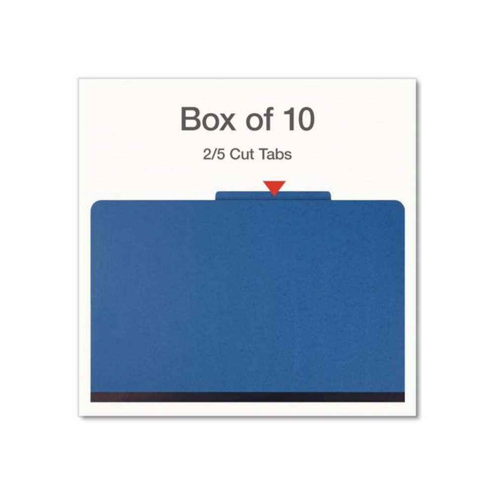 Heavy-Duty Pressboard Classification Folder, 2/5-Cut Tab: Right, Expands 3", 3 Dividers, 8 Fasteners, Legal Size, Blue, 10/BX. Picture 2