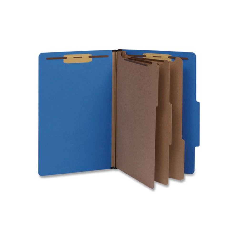 Heavy-Duty Pressboard Classification Folder, 2/5-Cut Tab: Right, Expands 3", 3 Dividers, 8 Fasteners, Legal Size, Blue, 10/BX. Picture 1