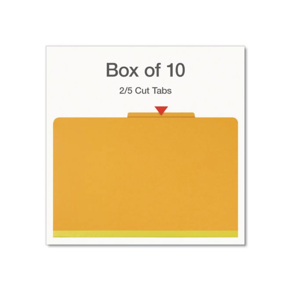 Heavy-Duty Pressboard Classification Folder, 2/5-Cut Tab, Expands 3", 3 Dividers, 8 Fasteners, Legal Size, Yellow, 10/Box. Picture 2