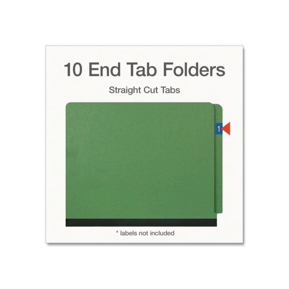 Heavy-Duty Pressboard End Tab Classification Folders, Expands 2", 2 Dividers, 6 Fasteners, Letter Size, Green, 10/Box. Picture 2