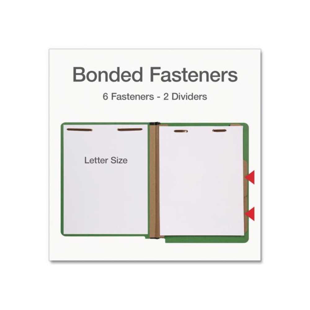 Heavy-Duty Pressboard End Tab Classification Folders, Expands 2", 2 Dividers, 6 Fasteners, Letter Size, Green, 10/Box. Picture 3