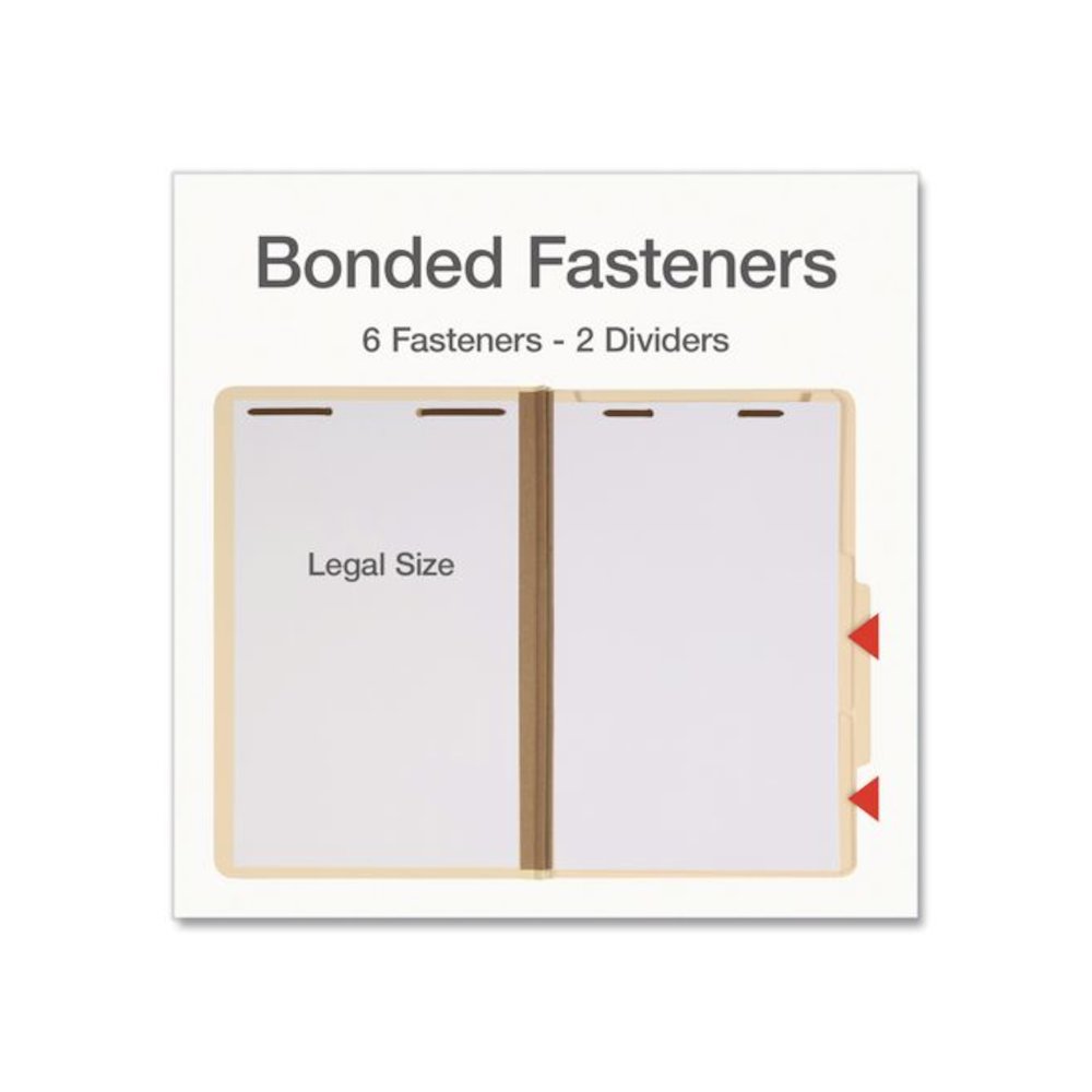 Heavy-Duty Pressboard Classification Folder, 2/5-Cut Tab, Expands 2", 2 Dividers, 6 Fasteners, Legal Size, Manila, 10/Box. Picture 3