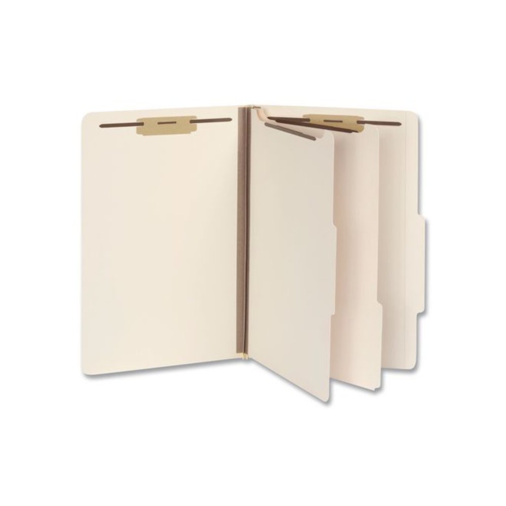 Heavy-Duty Pressboard Classification Folder, 2/5-Cut Tab, Expands 2", 2 Dividers, 6 Fasteners, Legal Size, Manila, 10/Box. Picture 1