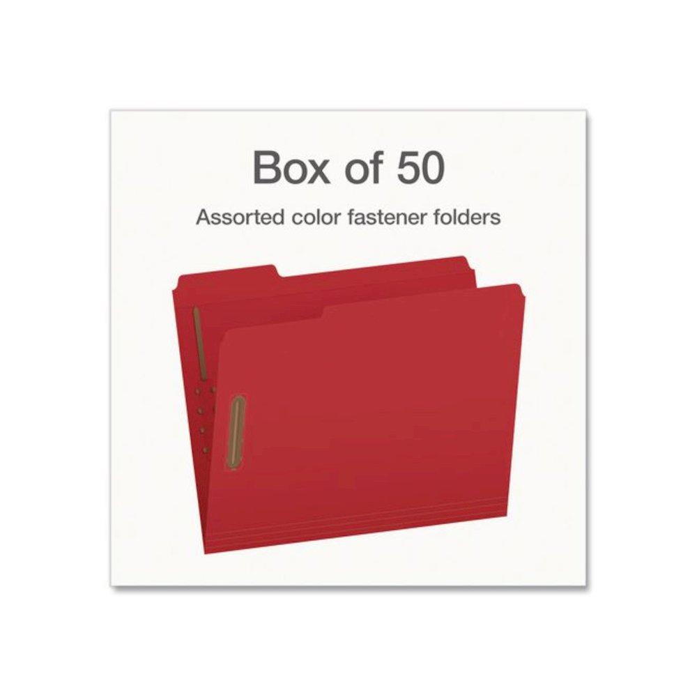 Heavy-Duty Fastener Folder, 1/3-Cut Tab: Assorted, Expands 0.75", 2 Fasteners, Letter Size, Assorted, 50/Box. Picture 2