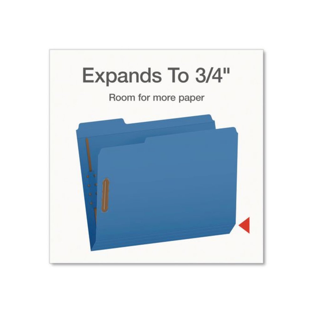 Heavy-Duty Fastener Folder, 1/3-Cut Tab: Assorted, Expands 0.75", 2 Fasteners, Letter Size, Assorted, 50/Box. Picture 7