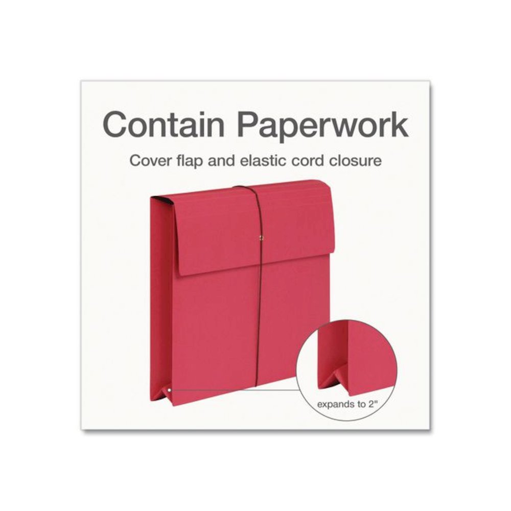Expanding Wallet with Elastic Closure, 2" Expansion, 1 Section, Letter Size, Red, 10/Box. Picture 2