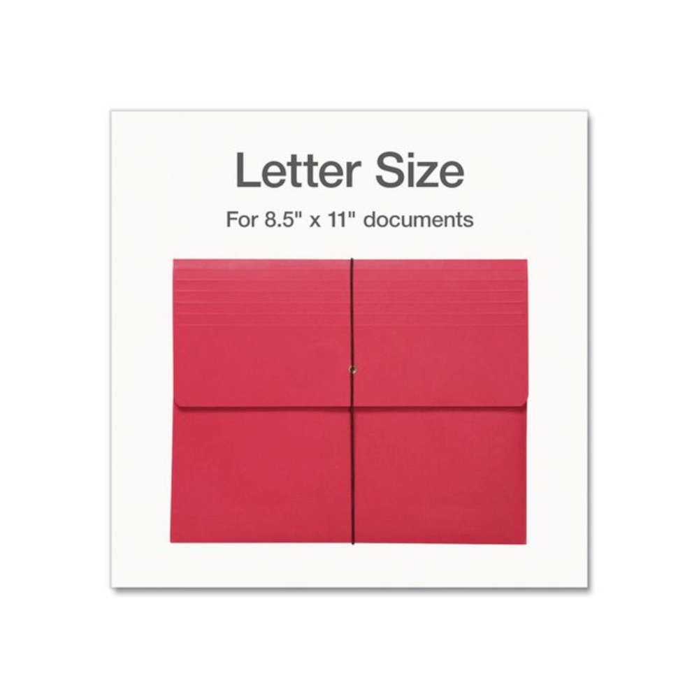 Expanding Wallet with Elastic Closure, 2" Expansion, 1 Section, Letter Size, Red, 10/Box. Picture 3