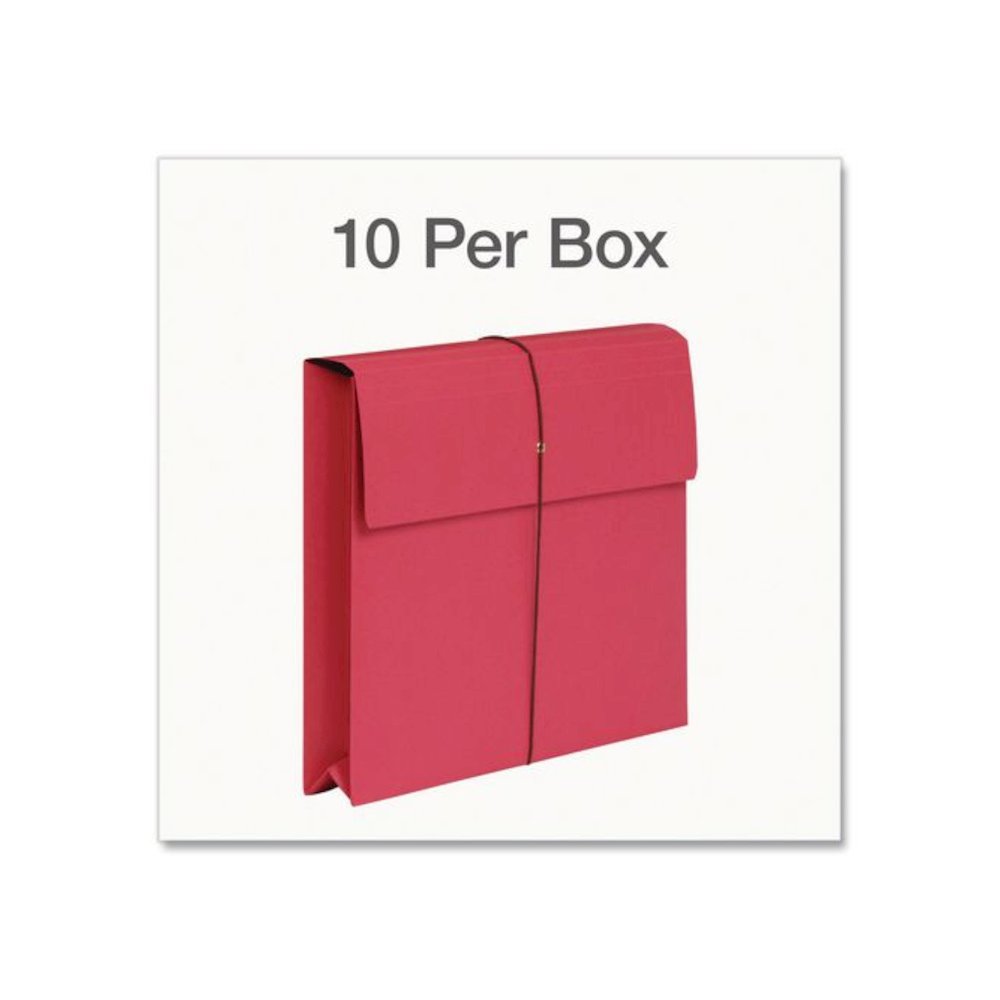 Expanding Wallet with Elastic Closure, 2" Expansion, 1 Section, Letter Size, Red, 10/Box. Picture 4