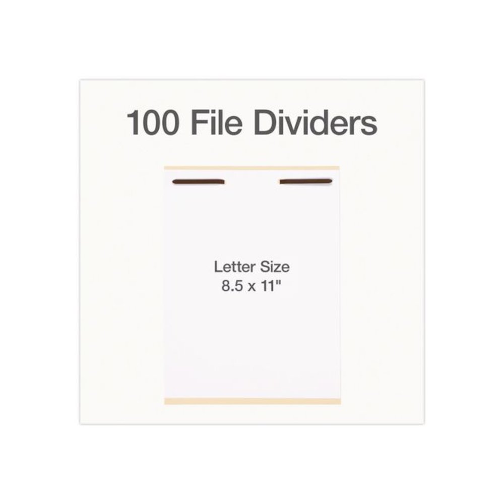 File Divider Set, End Tab: Straight, 1 Fastener, Letter Size, Manila, 100/Box. Picture 2