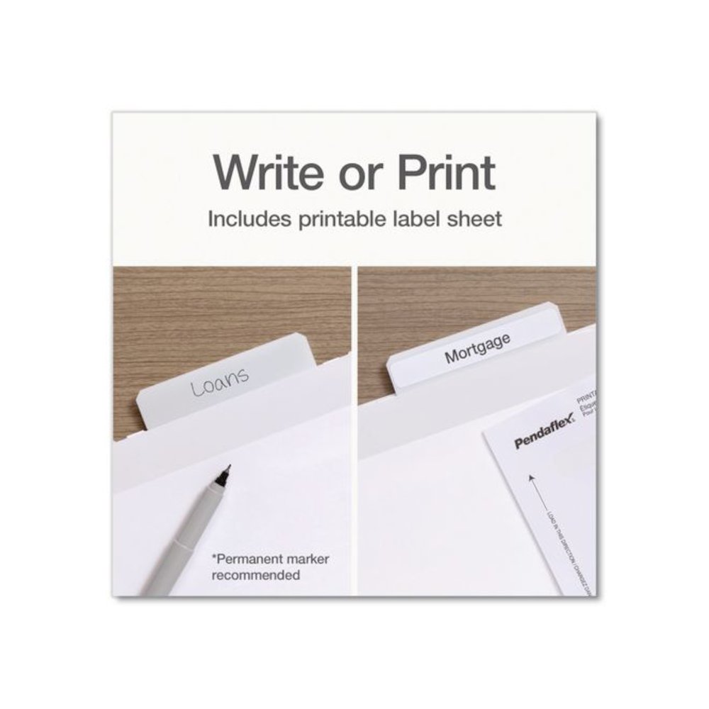 Ready-Tab Reinforced Hanging File Folders, Letter Size, 1/3-Cut Tabs, White, 20/Box. Picture 5