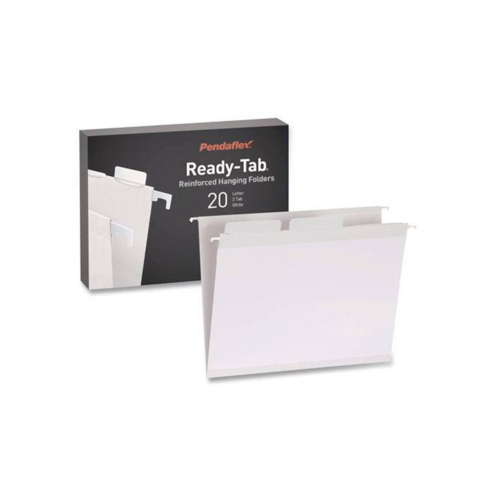Ready-Tab Reinforced Hanging File Folders, Letter Size, 1/3-Cut Tabs, White, 20/Box. Picture 1