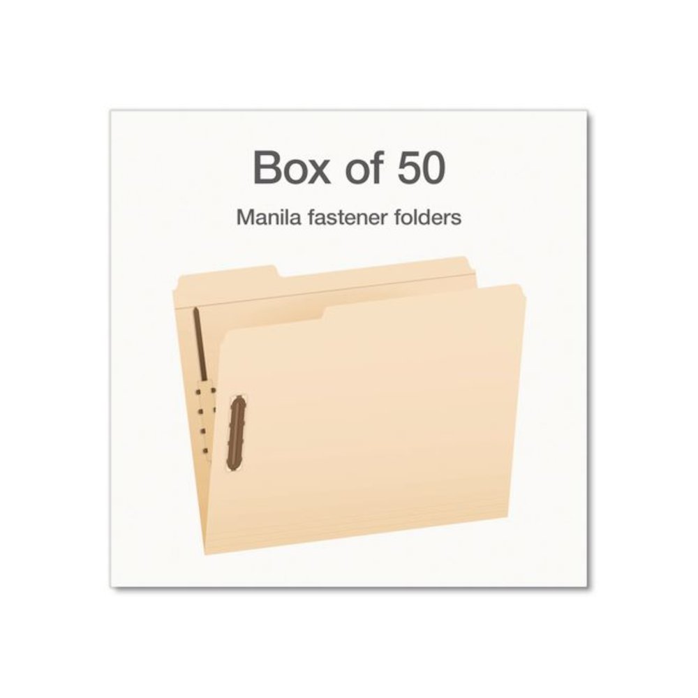 Heavy-Duty Fastener Folder, 1/3-Cut Tab: Assorted, Expands 0.75", 2 Fasteners, Letter Size, Manila, 50/Box. Picture 2
