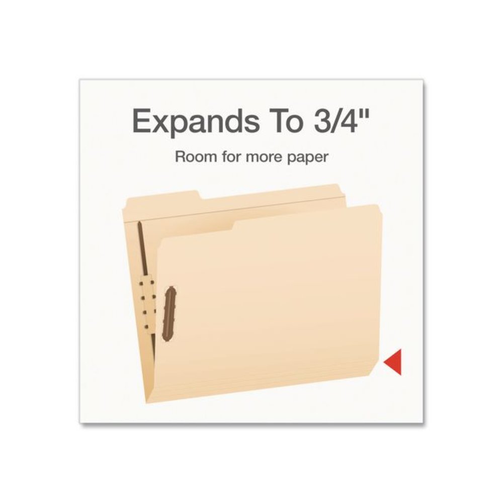 Heavy-Duty Fastener Folder, 1/3-Cut Tab: Assorted, Expands 0.75", 2 Fasteners, Letter Size, Manila, 50/Box. Picture 6