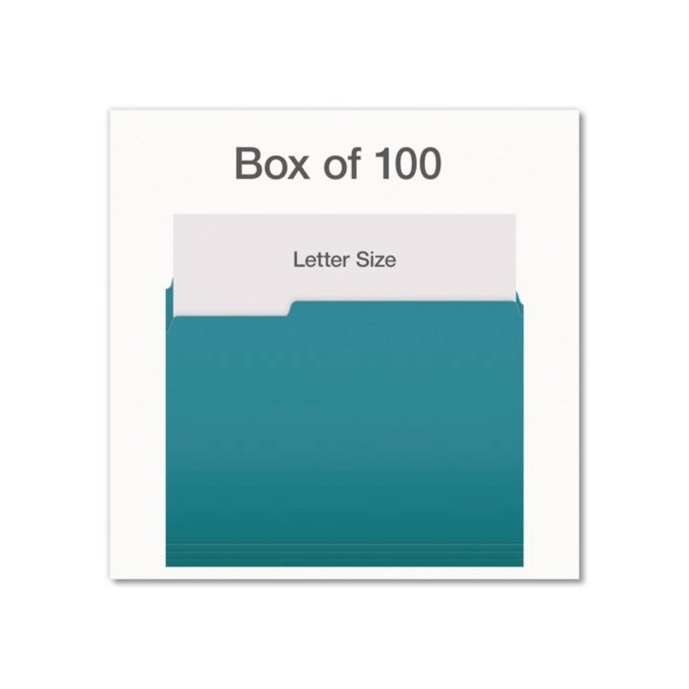 Double-Ply Reinforced Top Tab Colored File Folders, 1/3-Cut Tabs: Assorted, Letter, 0.75" Expansion, Teal, 100/Box. Picture 2