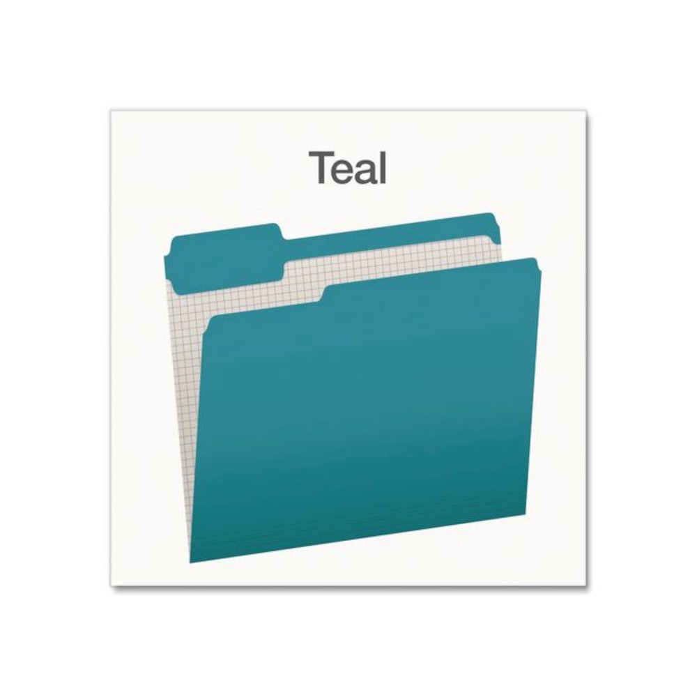Double-Ply Reinforced Top Tab Colored File Folders, 1/3-Cut Tabs: Assorted, Letter, 0.75" Expansion, Teal, 100/Box. Picture 3