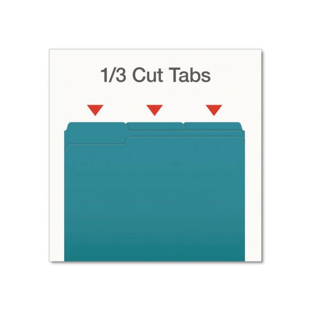 Double-Ply Reinforced Top Tab Colored File Folders, 1/3-Cut Tabs: Assorted, Letter, 0.75" Expansion, Teal, 100/Box. Picture 4