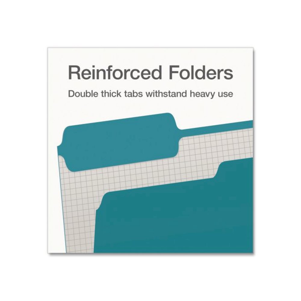 Double-Ply Reinforced Top Tab Colored File Folders, 1/3-Cut Tabs: Assorted, Letter, 0.75" Expansion, Teal, 100/Box. Picture 5