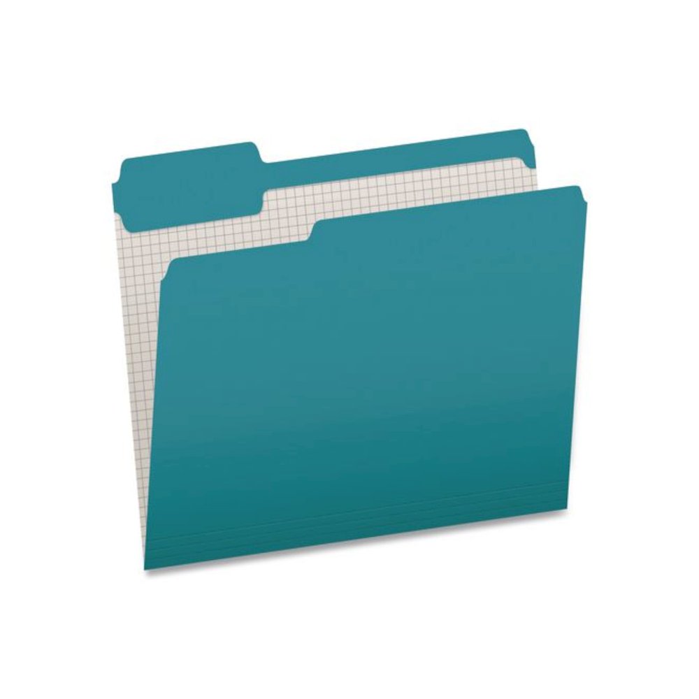 Double-Ply Reinforced Top Tab Colored File Folders, 1/3-Cut Tabs: Assorted, Letter, 0.75" Expansion, Teal, 100/Box. Picture 1