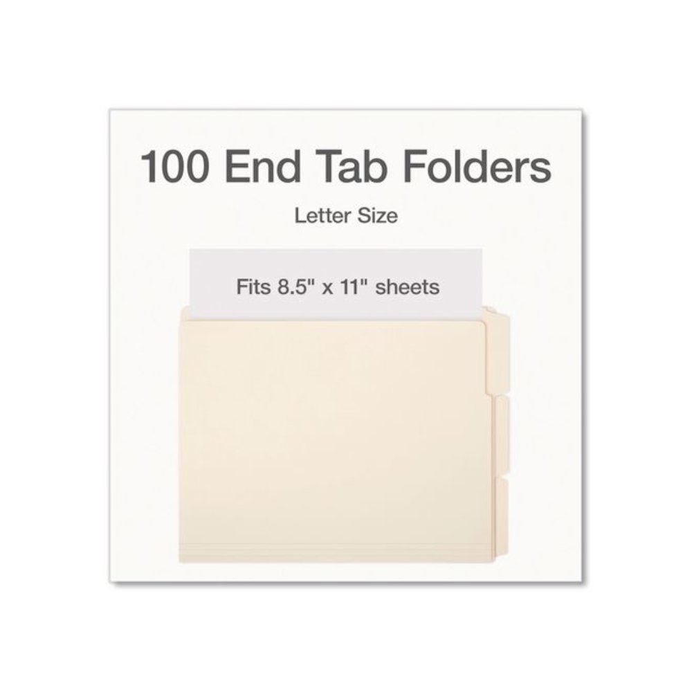 Manila End Tab Folders, 1/3-Cut Tabs: Assorted, Letter Size, 0.75" Expansion, Manila, 100/Box. Picture 2