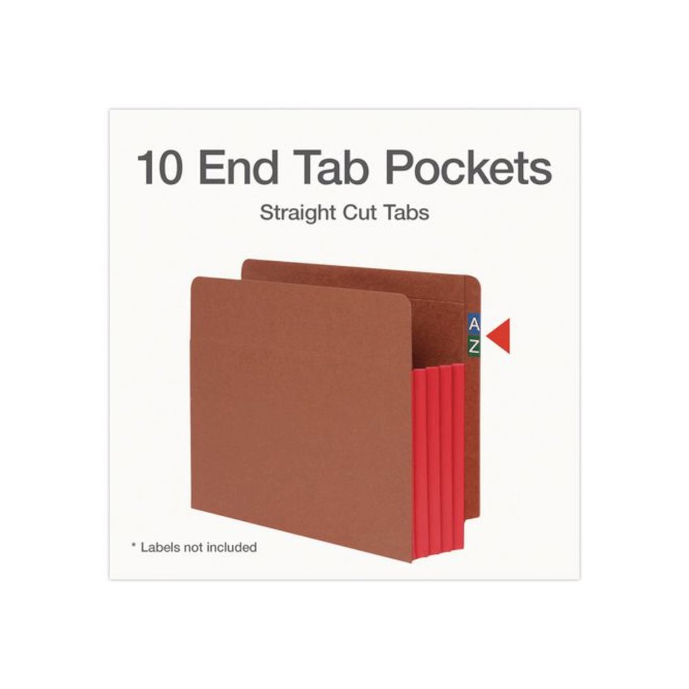 End Tab File Pocket, Red Gusset, 3.5" Expansion Letter Size, Brown/Red, 10/Box. Picture 2