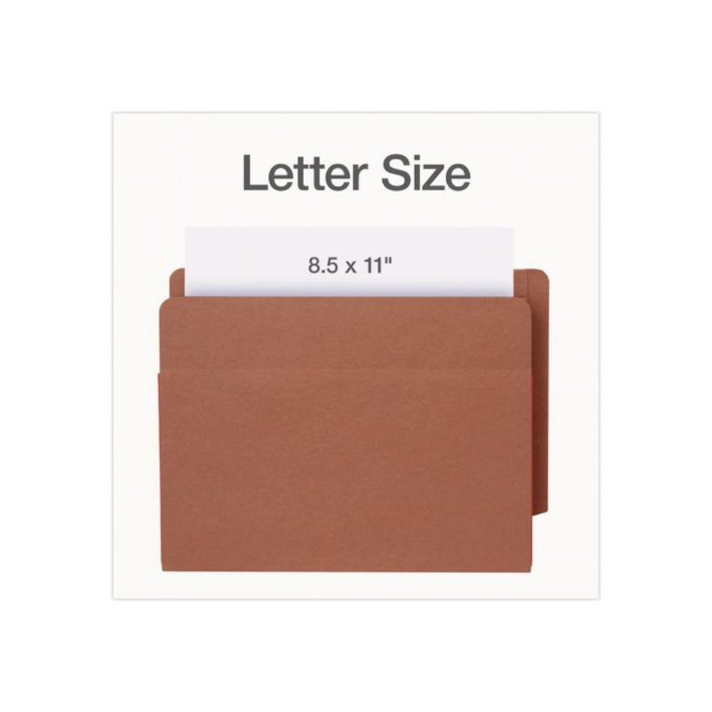 End Tab File Pocket, Red Gusset, 3.5" Expansion Letter Size, Brown/Red, 10/Box. Picture 3