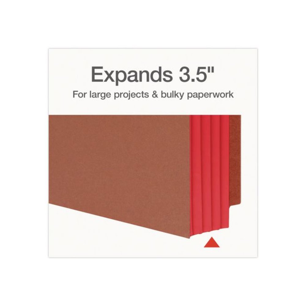 End Tab File Pocket, Red Gusset, 3.5" Expansion Letter Size, Brown/Red, 10/Box. Picture 4