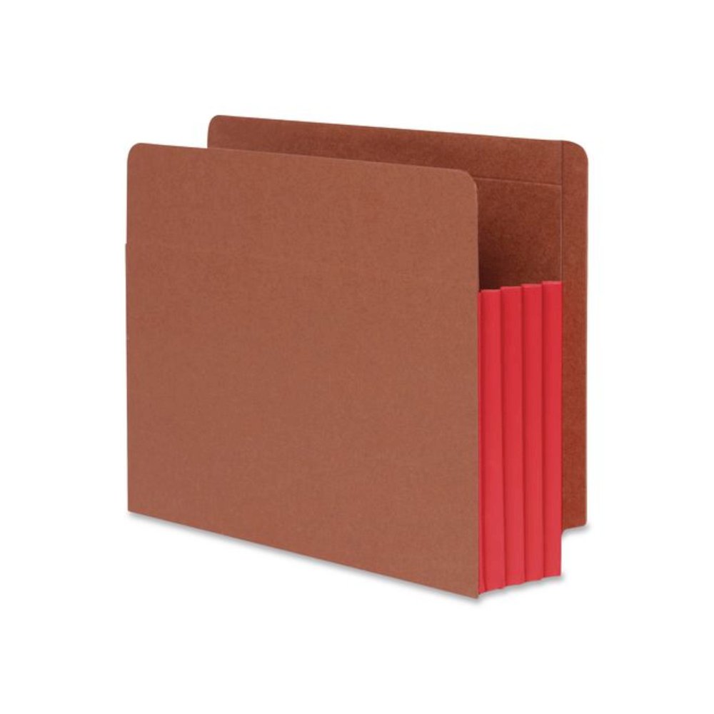 End Tab File Pocket, Red Gusset, 3.5" Expansion Letter Size, Brown/Red, 10/Box. Picture 1