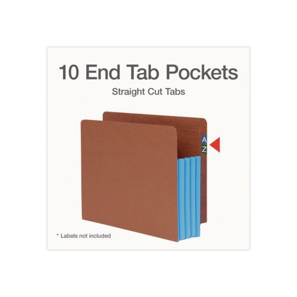 End Tab File Pocket, Blue Gusset, 3.5" Expansion, Letter Size, Brown/Blue, 10/Box. Picture 2