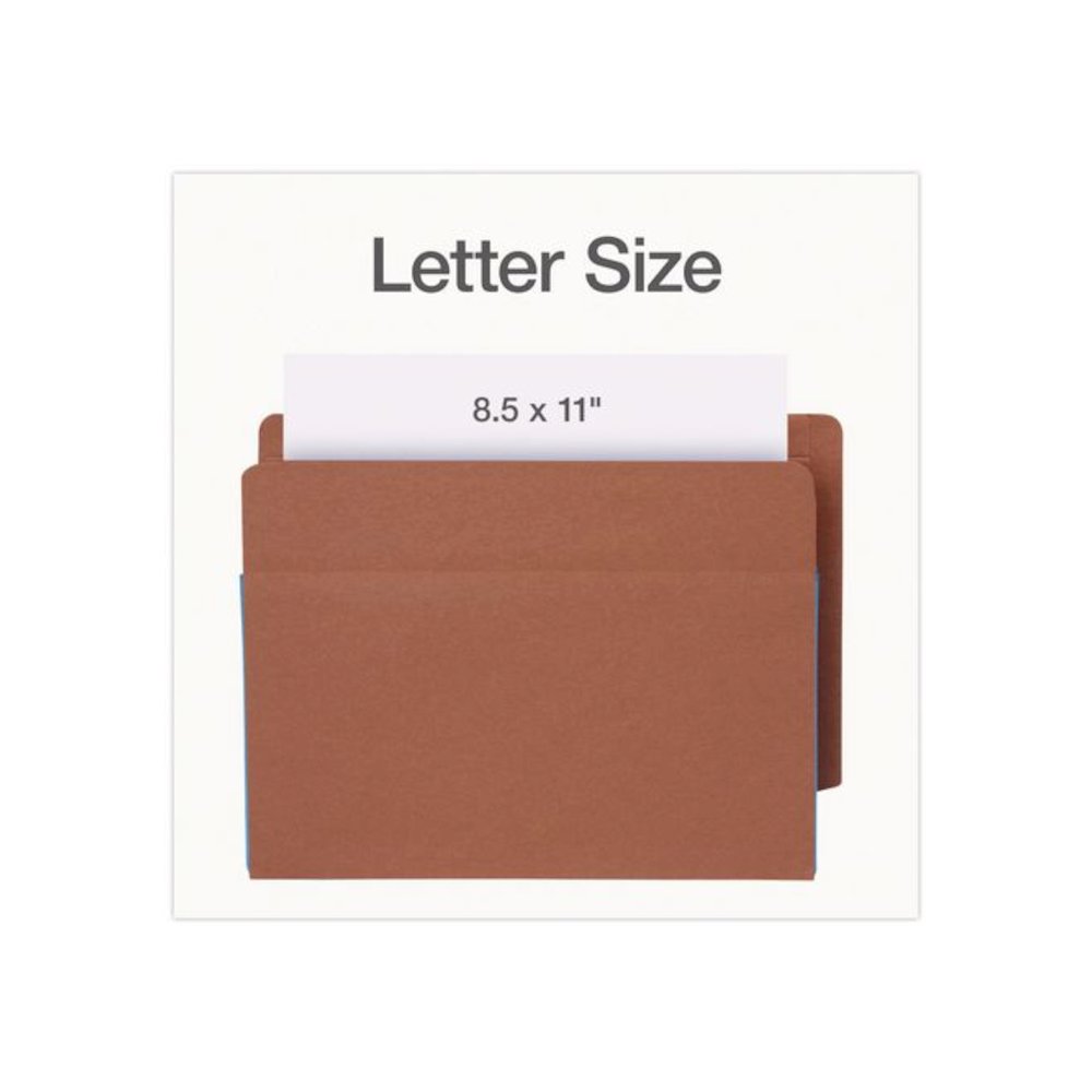 End Tab File Pocket, Blue Gusset, 3.5" Expansion, Letter Size, Brown/Blue, 10/Box. Picture 3