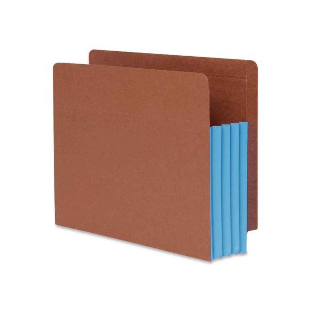 End Tab File Pocket, Blue Gusset, 3.5" Expansion, Letter Size, Brown/Blue, 10/Box. Picture 1