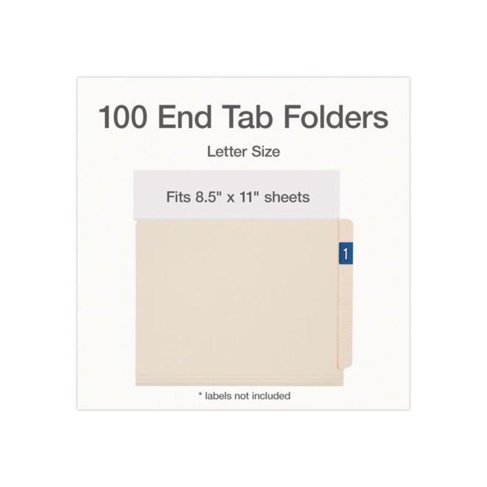 Manila End Tab Folders, Straight Tabs, Letter Size, 0.75" Expansion, Manila, 100/Box. Picture 2
