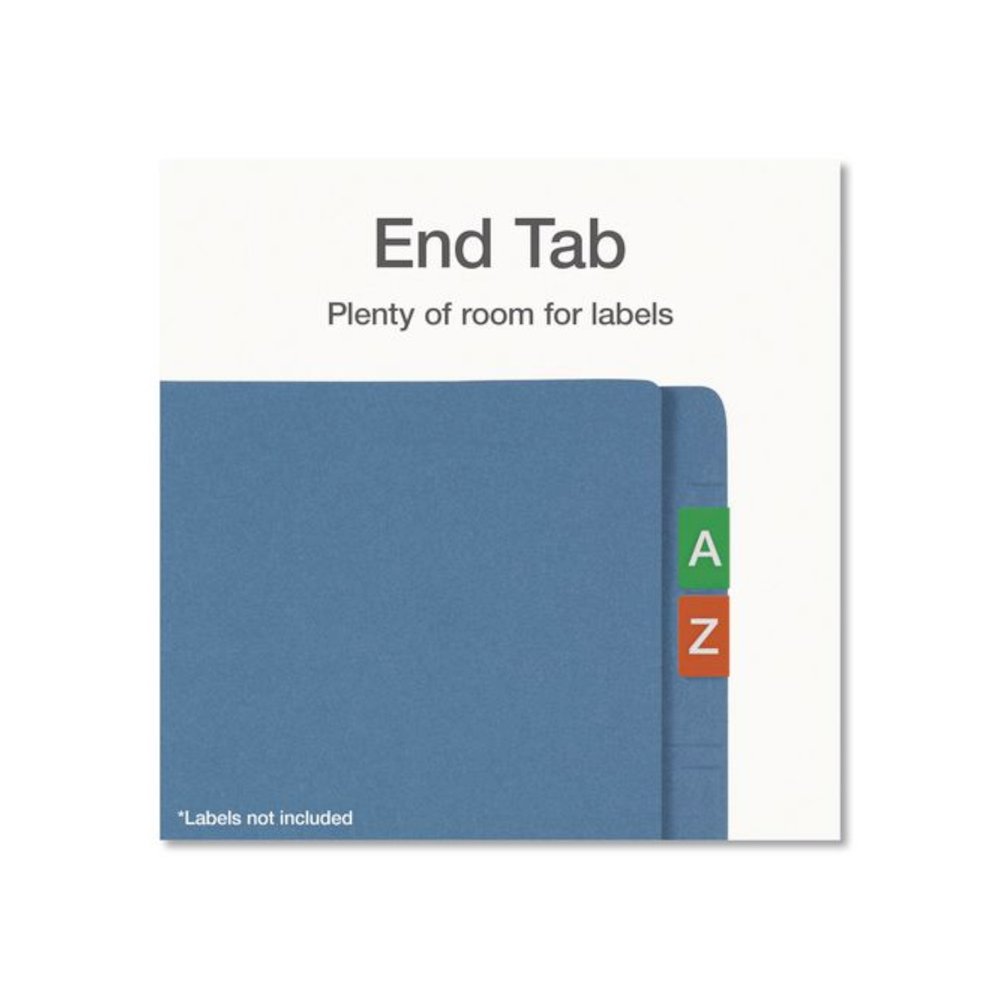 Colored Reinforced End Tab Fastener Folders, Straight Tab, Expands 0.75", 2 Fasteners, Legal Size, Blue, 50/Box. Picture 4