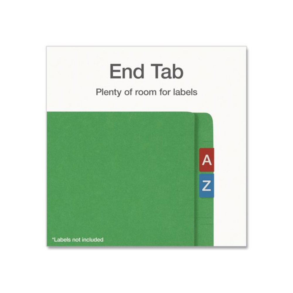 Colored Reinforced End Tab Fastener Folders, Straight Tab, Expands 0.75", 2 Fasteners, Legal Size, Green, 50/Box. Picture 4