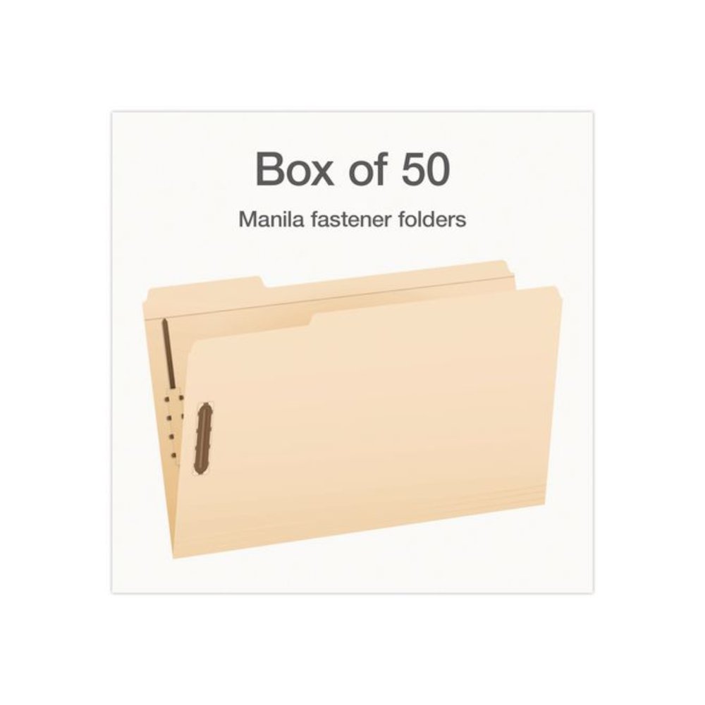 Manila Fastener Folders, 1/3-Cut Tab: Assorted, Expands 0.75", 2 Fasteners, Legal Size, 50/Box. Picture 2