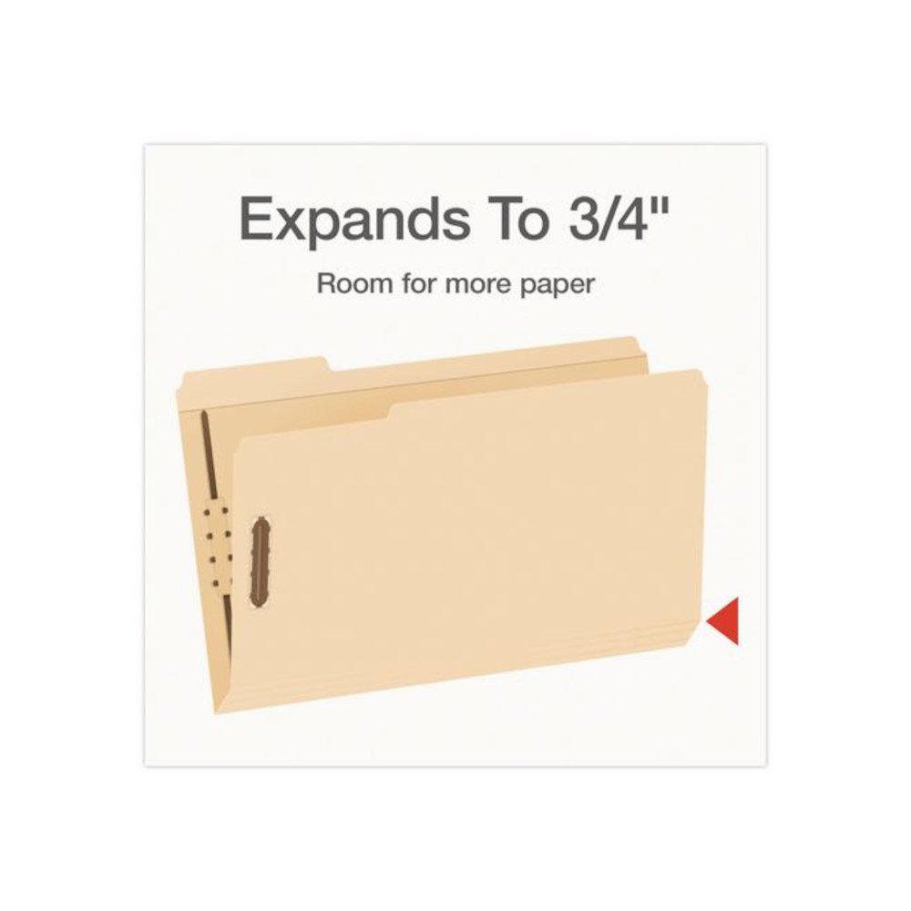 Manila Fastener Folders, 1/3-Cut Tab: Assorted, Expands 0.75", 2 Fasteners, Legal Size, 50/Box. Picture 7