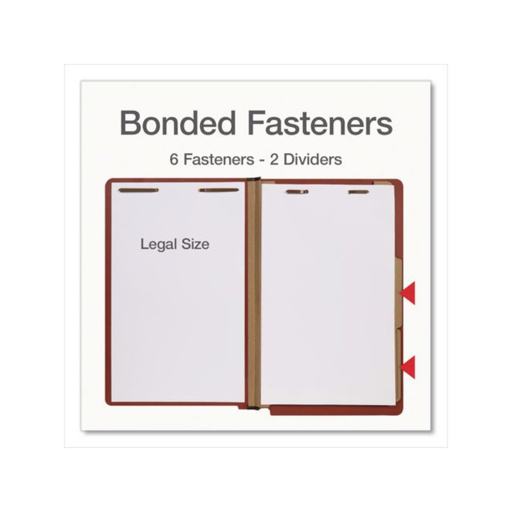 Heavy-Duty Pressboard End Tab Classification Folders, Expands 2", 2 Dividers, 6 Fasteners, Legal Size, Brown, 10/Box. Picture 3
