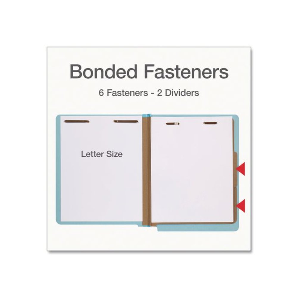 Heavy-Duty Pressboard End Tab Classification Folders, Expands 2", 2 Dividers, 6 Fasteners, Letter Size, Light Blue, 10/Box. Picture 3